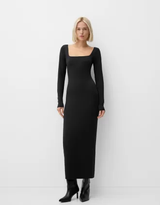 Vestido midi de manga larga Black