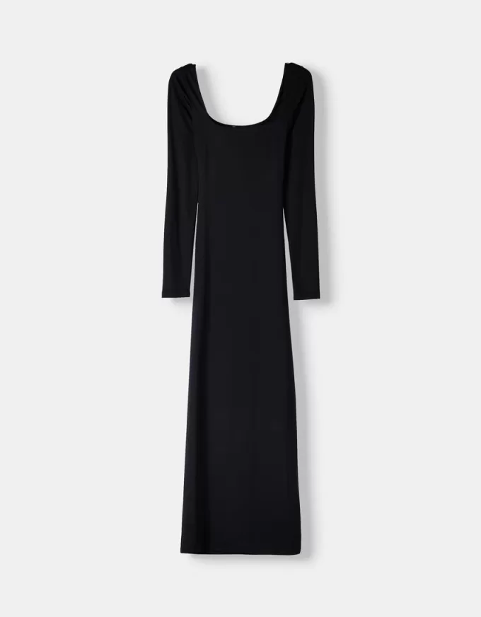 Vestido midi de manga larga Black