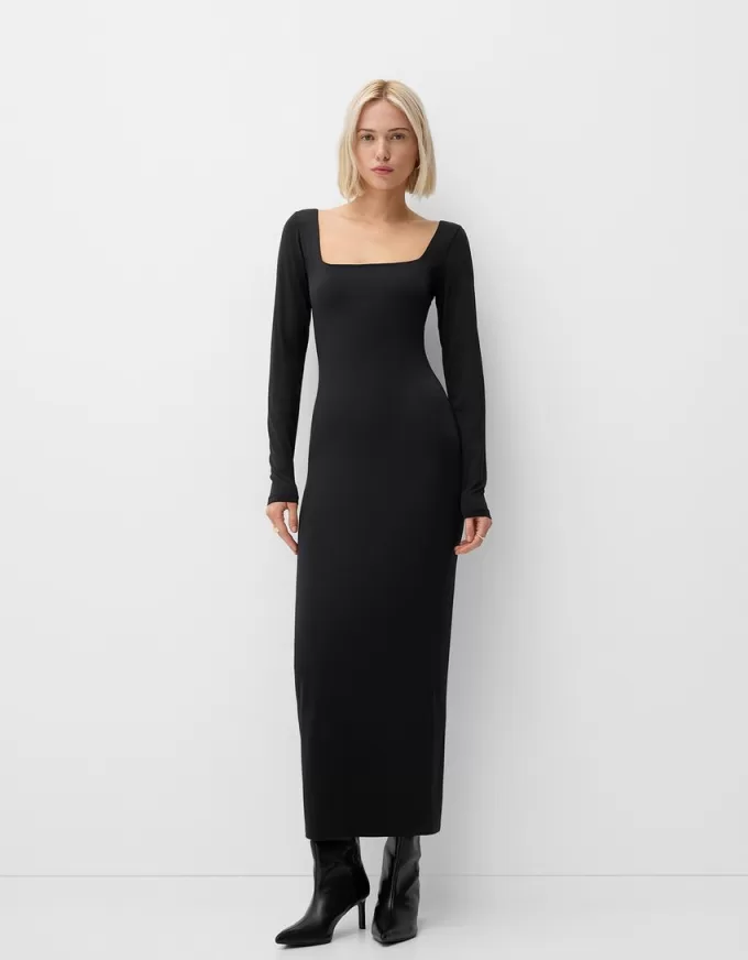 Vestido midi de manga larga Black