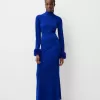 Vestido midi de manga larga con puños de pelo sintético Blue