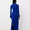 Vestido midi de manga larga con puños de pelo sintético Blue