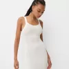 Vestido midi de punto abierto con tirantes Cream