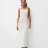 Vestido midi de punto abierto con tirantes Cream
