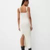Vestido midi de punto abierto con tirantes Cream