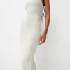 Vestido midi de punto abierto con tirantes Cream