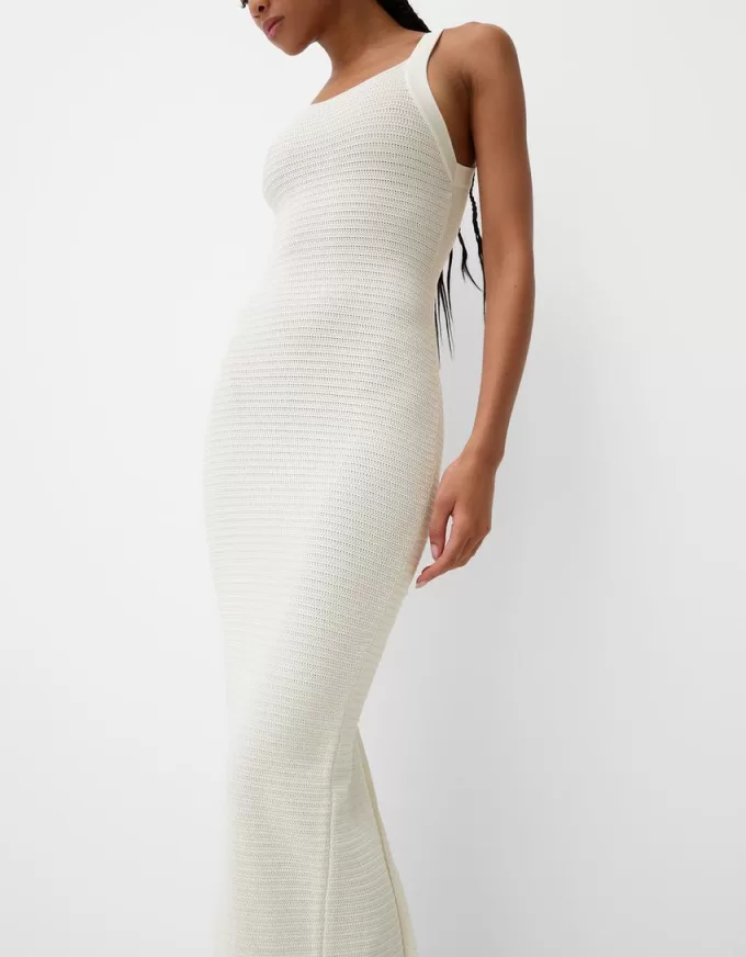 Vestido midi de punto abierto con tirantes Cream