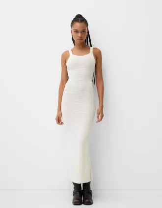 Vestido midi de punto abierto con tirantes Cream