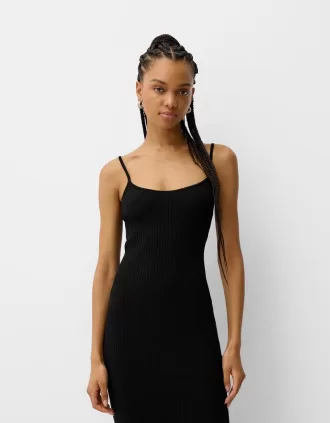 Vestido midi de punto con pedrería Black