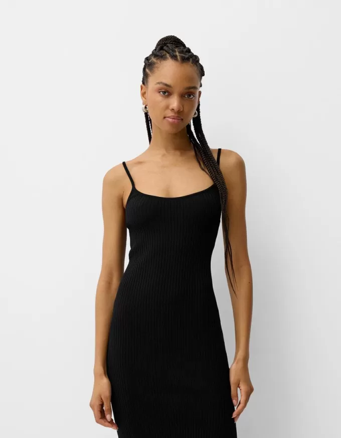 Vestido midi de punto con pedrería Black
