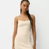 Vestido midi de punto con pedrería Cream Vestido midi de punto con pedrería Cream