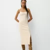 Vestido midi de punto con pedrería Cream Vestido midi de punto con pedrería Cream