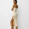 Vestido midi de punto con pedrería Cream Vestido midi de punto con pedrería Cream