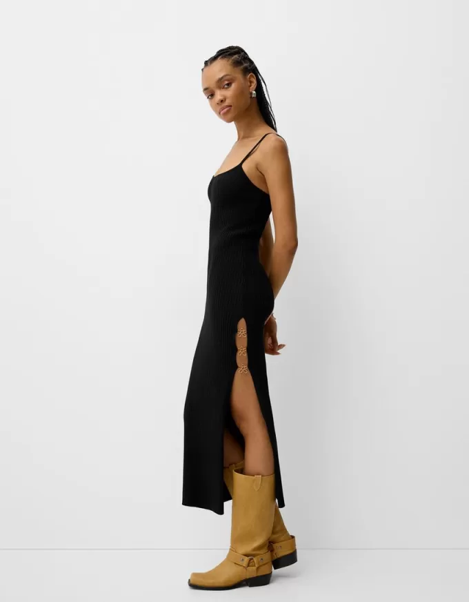 Vestido midi de punto con pedrería Black