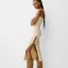 Vestido midi de punto con pedrería Cream Vestido midi de punto con pedrería Cream