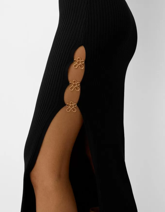 Vestido midi de punto con pedrería Black