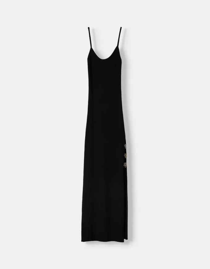 Vestido midi de punto con pedrería Black