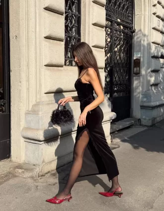 Vestido midi de terciopelo con encaje Black
