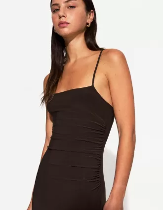 Vestido midi de tirantes Brown