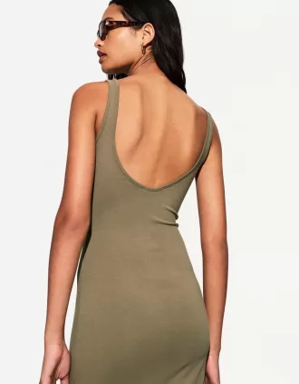 Vestido midi de tirantes Khaki