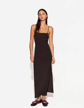 Vestido midi de tirantes Brown