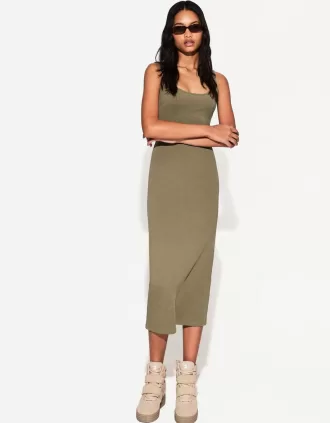 Vestido midi de tirantes Khaki