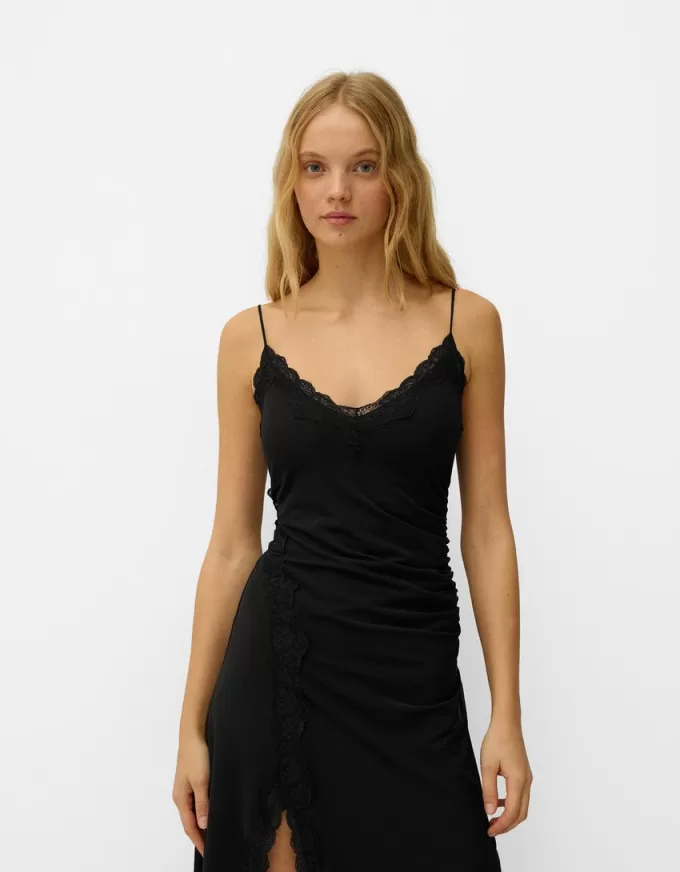 Vestido midi de tul con encaje Black