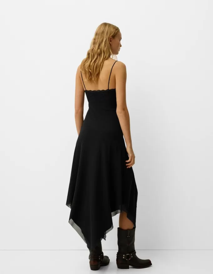 Vestido midi de tul con encaje Black