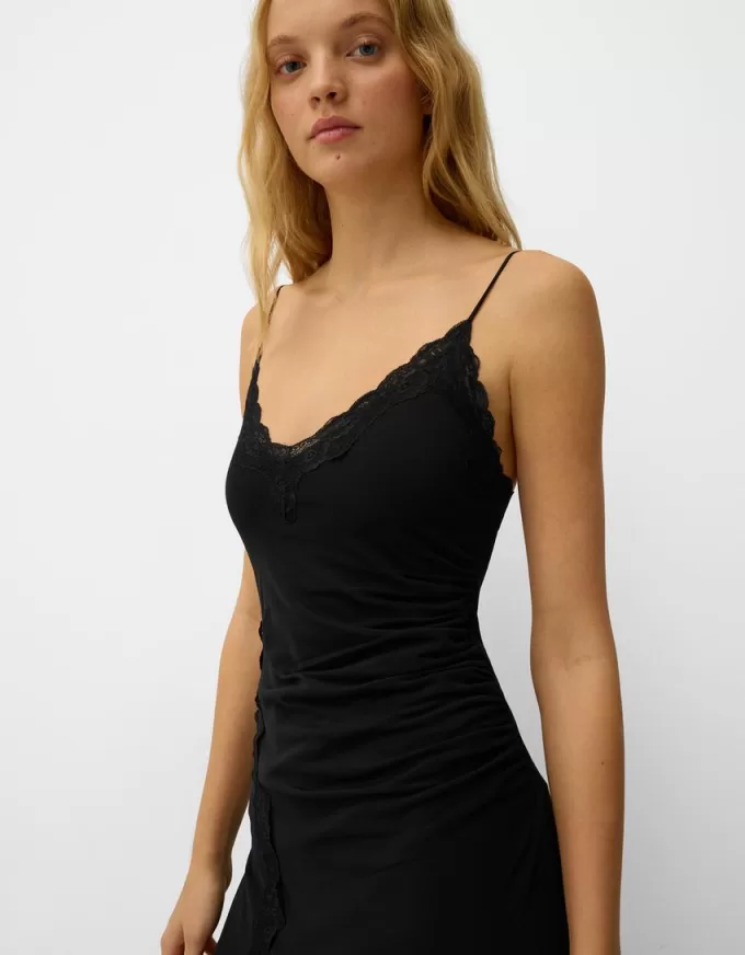 Vestido midi de tul con encaje Black