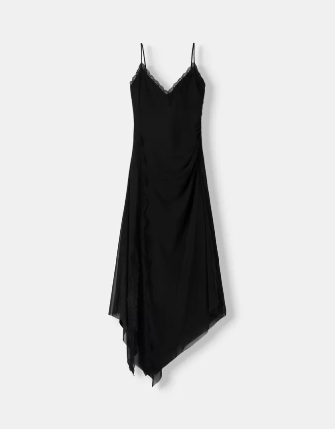 Vestido midi de tul con encaje Black