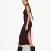 Vestido midi entallado con textura Brown