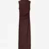 Vestido midi entallado con textura Brown