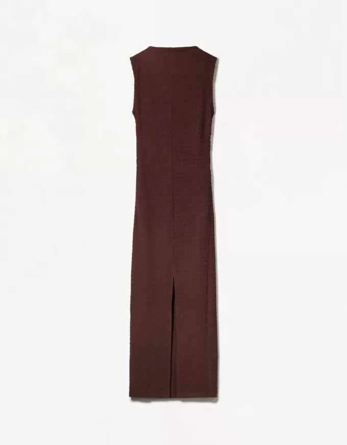 Vestido midi entallado con textura Brown