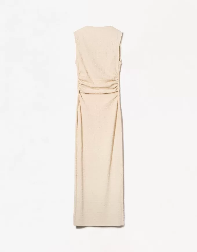 Vestido midi entallado con textura Sand