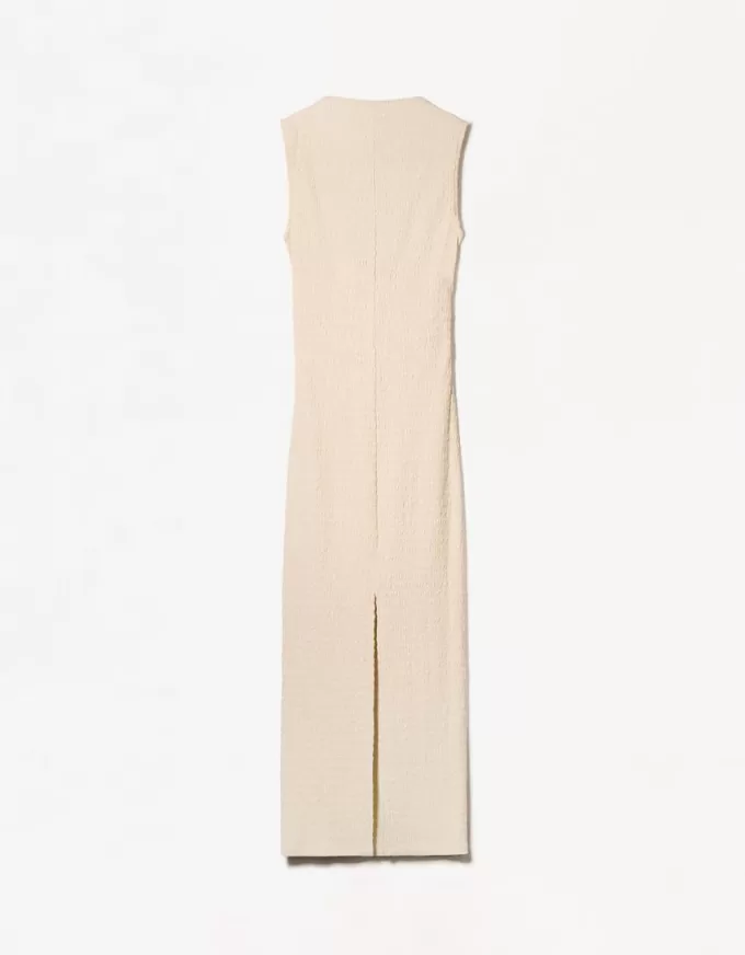 Vestido midi entallado con textura Sand