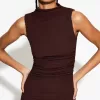 Vestido midi entallado con textura Brown