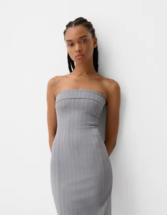 Vestido midi escote bandeau Grey