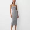 Vestido midi escote bandeau Grey