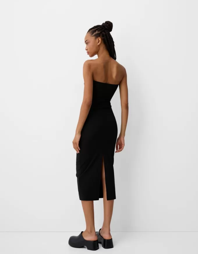 Vestido midi escote bandeau Black