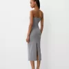 Vestido midi escote bandeau Grey