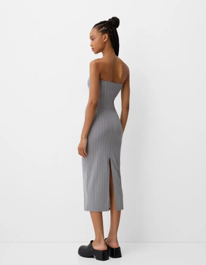 Vestido midi escote bandeau Grey