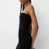 Vestido midi escote bandeau Black