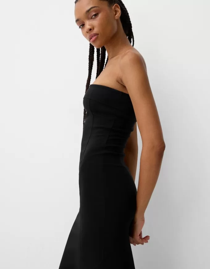 Vestido midi escote bandeau Black