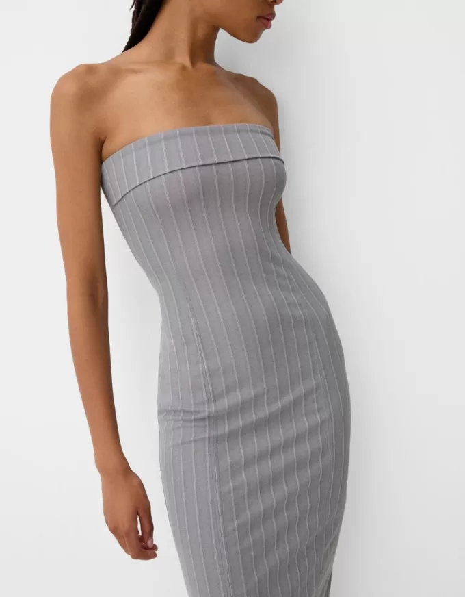 Vestido midi escote bandeau Grey