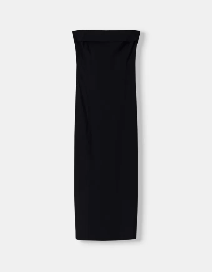 Vestido midi escote bandeau Black