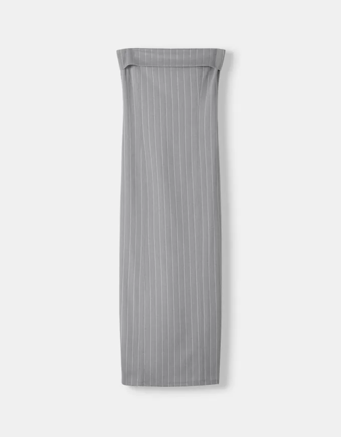 Vestido midi escote bandeau Grey