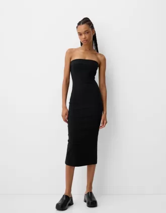 Vestido midi escote bandeau Black