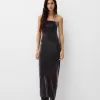 Vestido midi escote bandeau con hilo metalizado Black