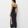 Vestido midi escote bandeau con hilo metalizado Black