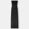 Vestido midi escote bandeau con hilo metalizado Black