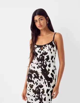 Vestido midi estampado animal Off white